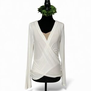 Anthropologie Saturday Sunday White Jersey Surplice Front Wrap Top SZ S